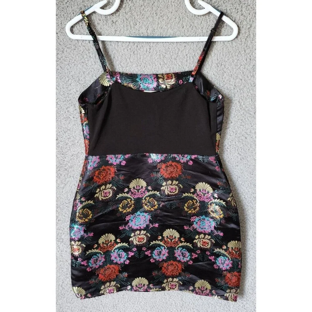 Zara Trafaluc Women's Sleeveless Mini Dress Satin Floral Jacquard Black Size M - Picture 9 of 16